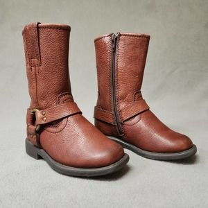 FRYE Kids Tall Harness Brown Leather Boots Children's Size 6 Fall Photos Shoes